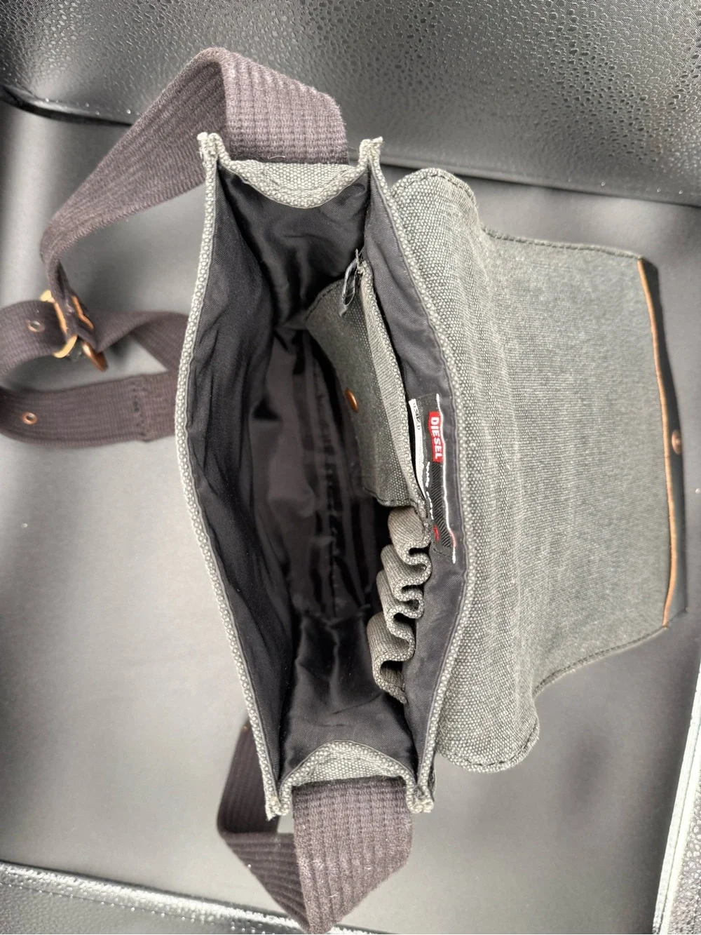 Diesel Olive Canvas Messenger Bag with Black Leather Accents